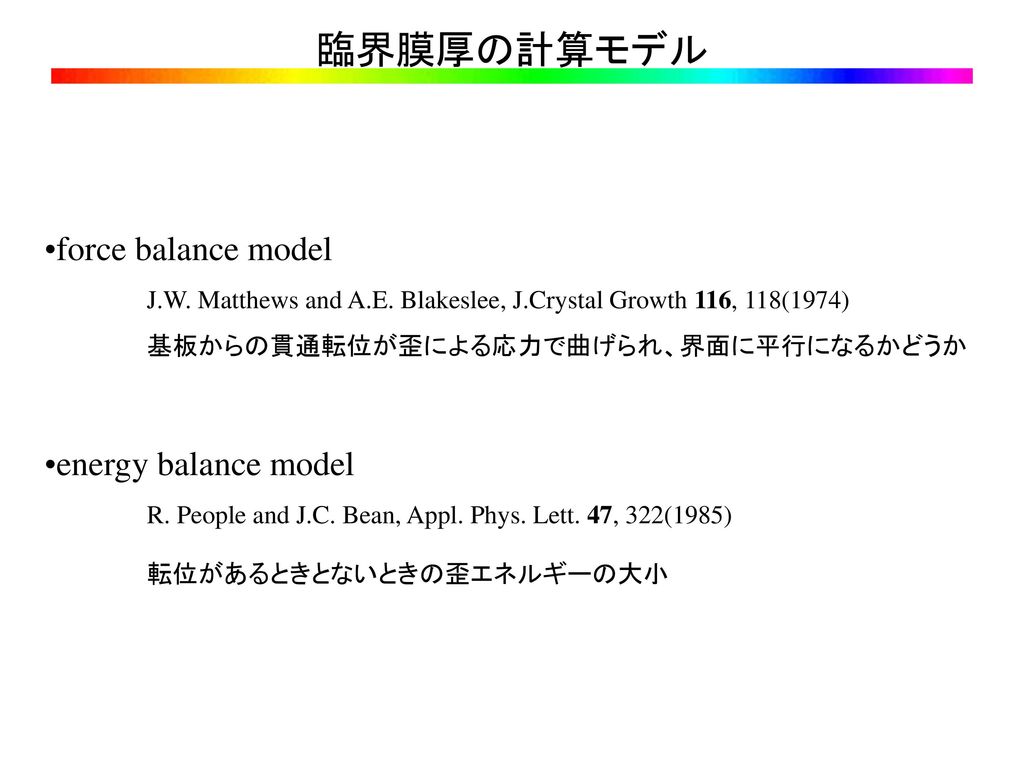 臨界膜厚の計算モデル force balance model energy balance model
