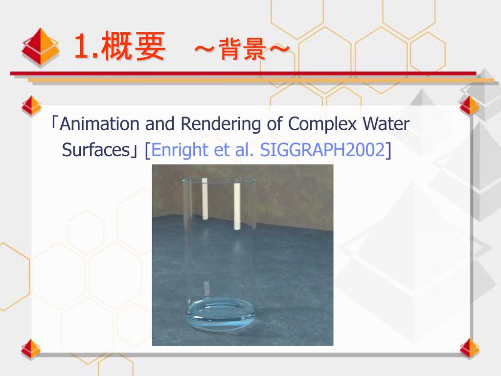 1.概要 ～背景～ 「Animation and Rendering of Complex Water