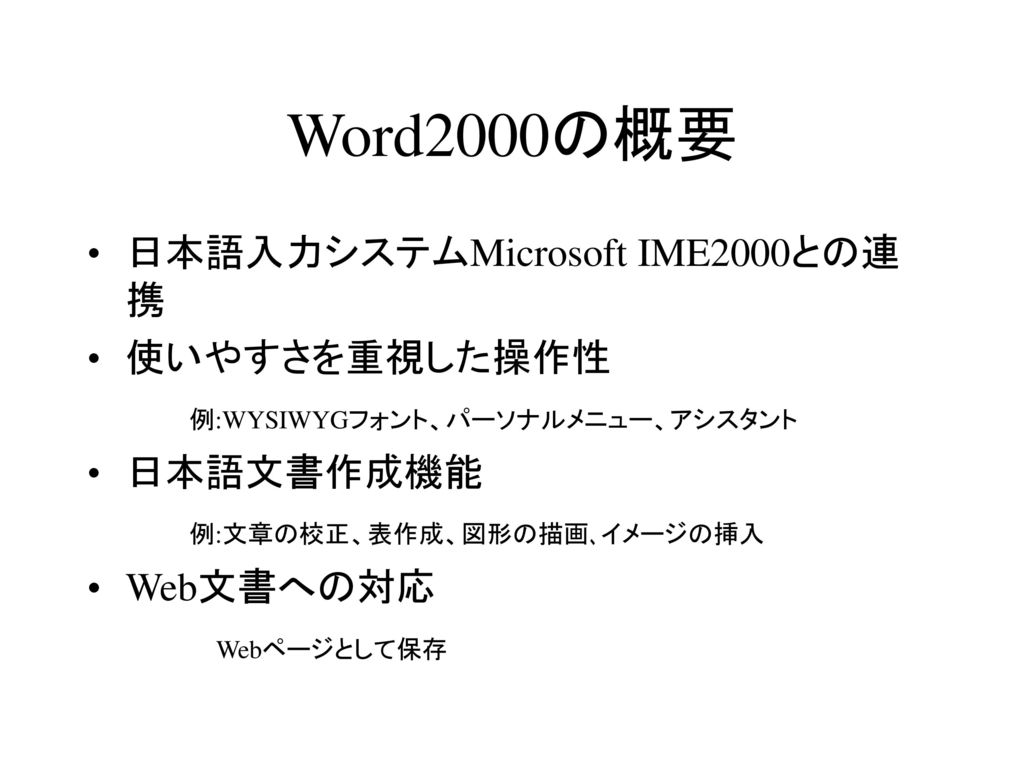 Word2000の概要 日本語入力システムMicrosoft IME2000との連携 使いやすさを重視した操作性
