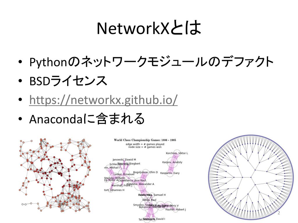 NetworkXとは Pythonのネットワークモジュールのデファクト BSDライセンス