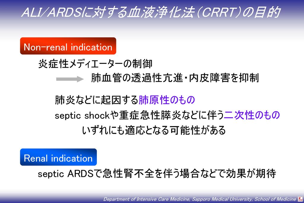 ALI/ARDSに対する血液浄化法（CRRT）の目的
