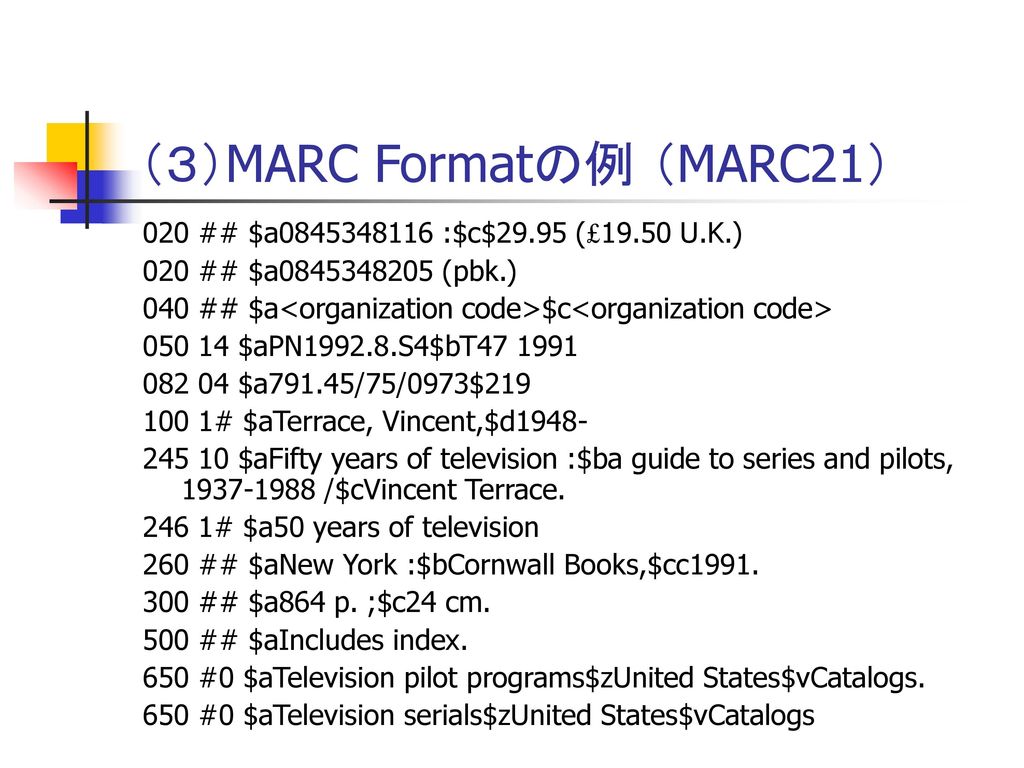 （３）MARC Formatの例 （MARC21）
