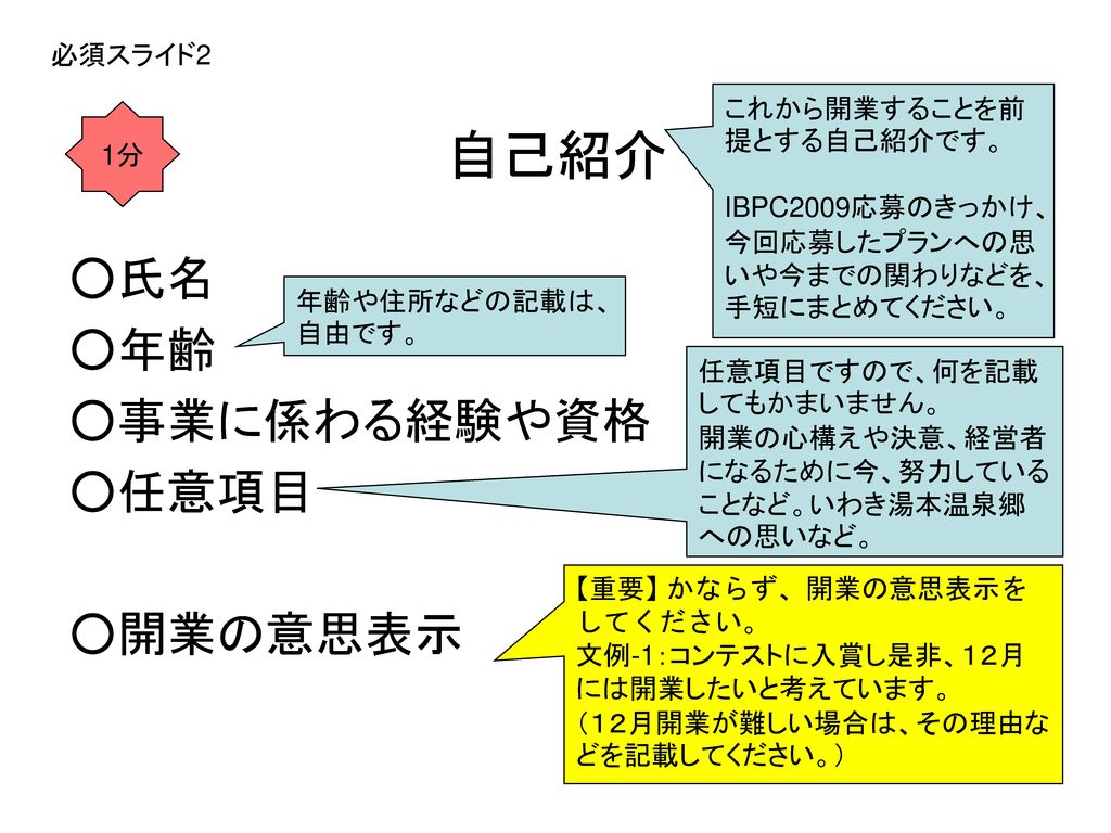 いわきビジネスアイディア プランコンテスト09 プレゼンテーションの必須スライド雛形 Ppt Download