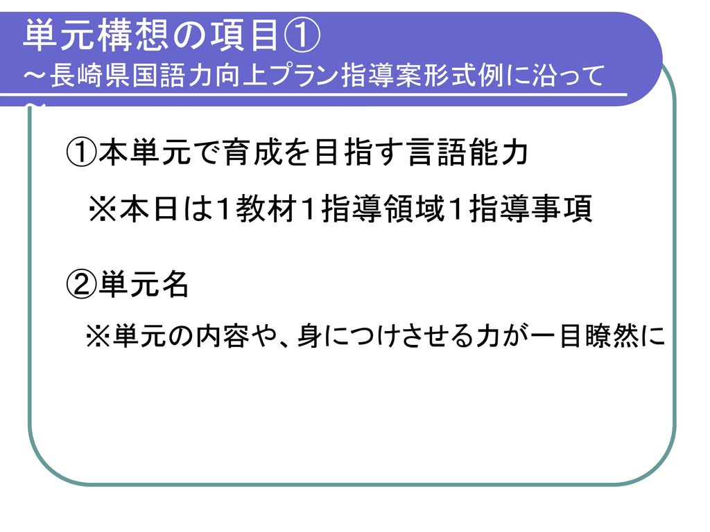 単元構想の項目① ～長崎県国語力向上プラン指導案形式例に沿って～