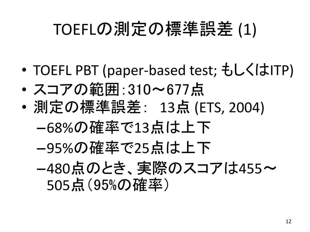TOEFLの測定の標準誤差 (1) TOEFL PBT (paper-based test; もしくはITP)