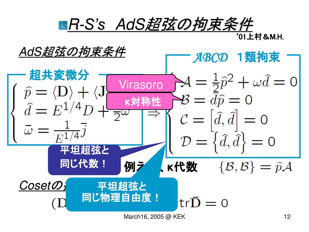R-S’s AdS超弦の拘束条件 ABCD １類拘束 AdS超弦の拘束条件 超共変微分 Virasoro