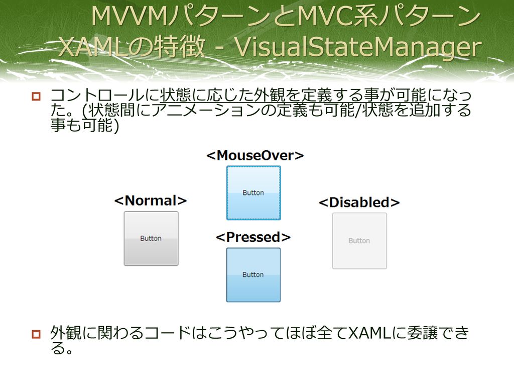 MVVMパターンとMVC系パターン XAMLの特徴 - VisualStateManager
