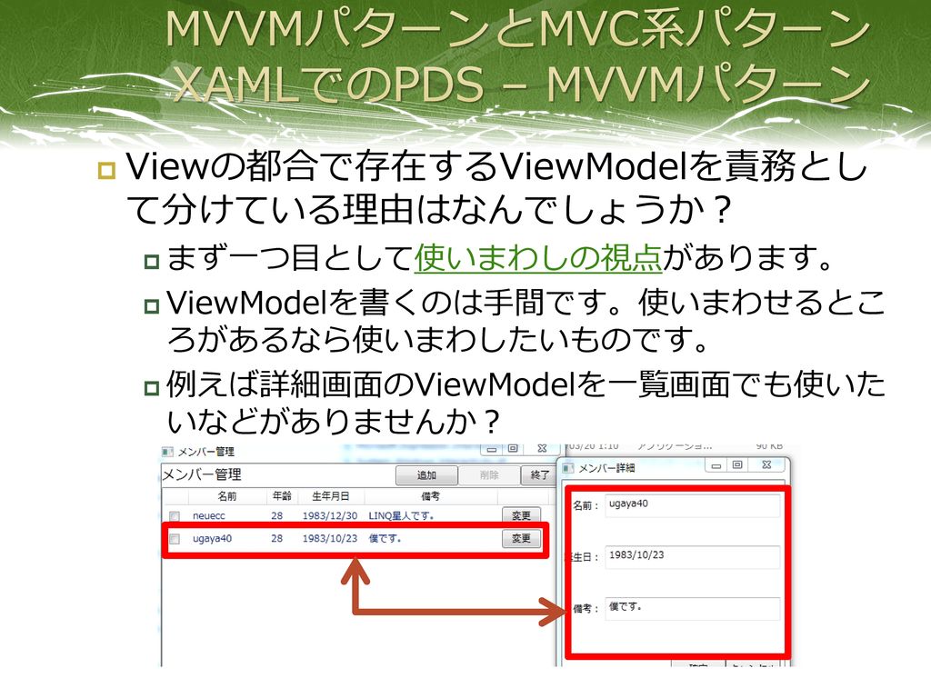 MVVMパターンとMVC系パターン XAMLでのPDS – MVVMパターン