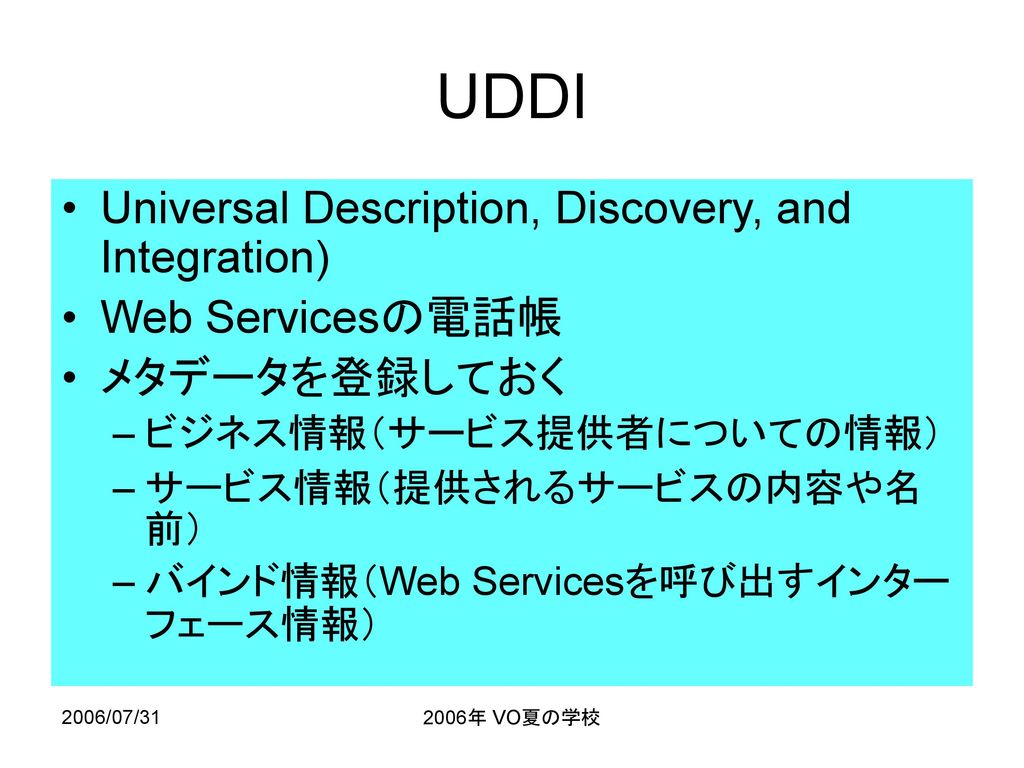 UDDI Universal Description, Discovery, and Integration)