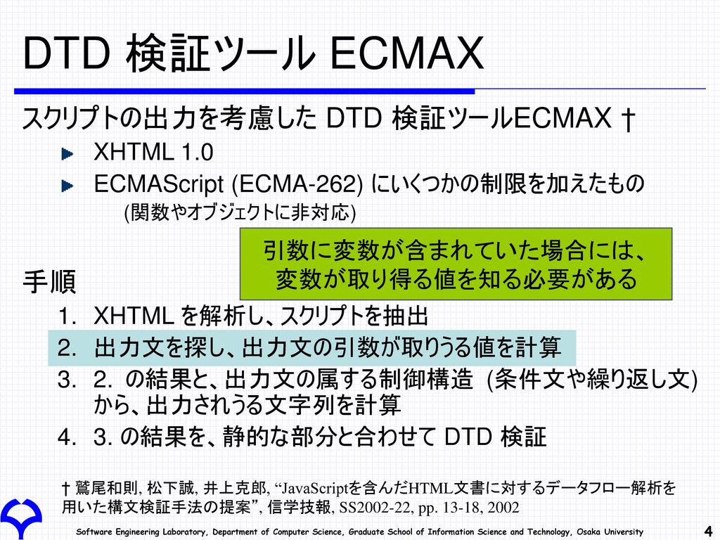 DTD 検証ツール ECMAX スクリプトの出力を考慮した DTD 検証ツールECMAX † 手順 XHTML 1.0