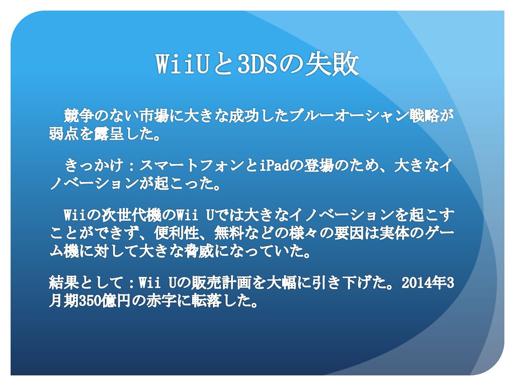 WiiUと3DSの失敗 競争のない市場に大きな成功したブルーオーシャン戦略が 弱点を露呈した。