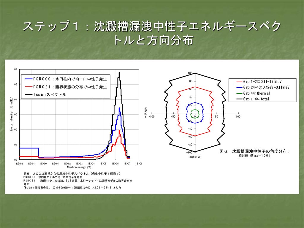 ステップ１：沈澱槽漏洩中性子エネルギースペクトルと方向分布