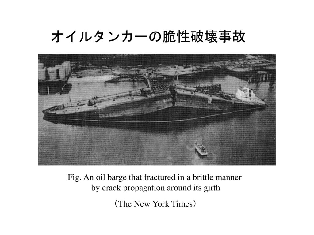 オイルタンカーの脆性破壊事故 Fig. An oil barge that fractured in a brittle manner