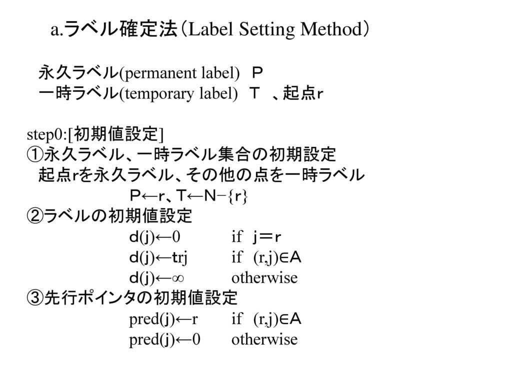 a.ラベル確定法（Label Setting Method）