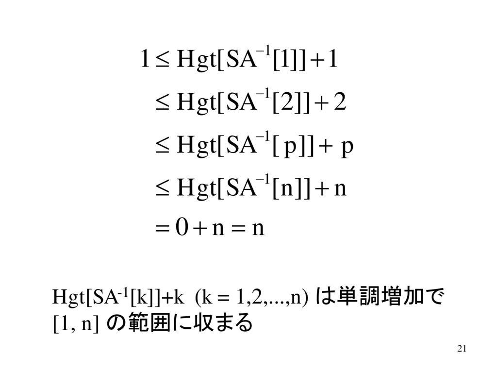 Hgt[SA-1[k]]+k (k = 1,2,...,n) は単調増加で