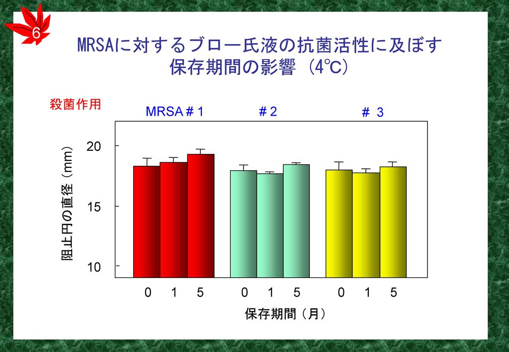 MRSAに対するブロー氏液の抗菌活性に及ぼす保存期間の影響 (4℃)