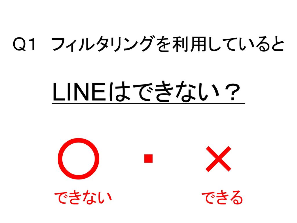 Q１ フィルタリングを利用していると LINEはできない？ ○ ・ × できない できる