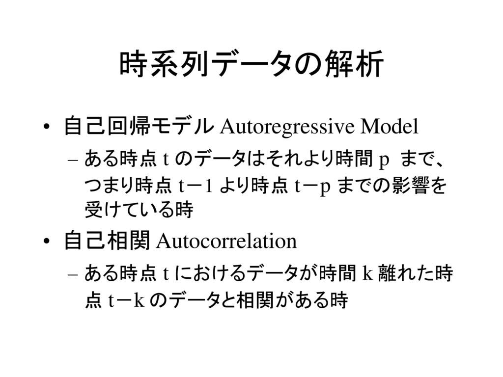 時系列データの解析 自己回帰モデル Autoregressive Model 自己相関 Autocorrelation