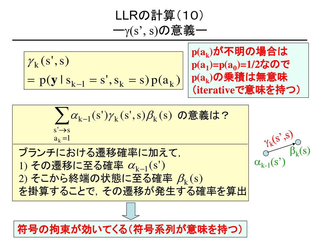 LLRの計算（１０） ーg(s’, s)の意義ー p(ak)が不明の場合は