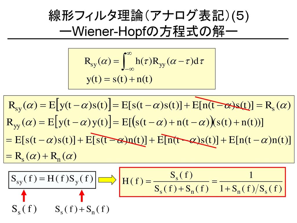線形フィルタ理論（アナログ表記）(５) ーWiener-Hopfの方程式の解ー