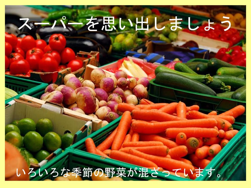 スーパーを思い出しましょう いろいろな季節の野菜が混ざっています。