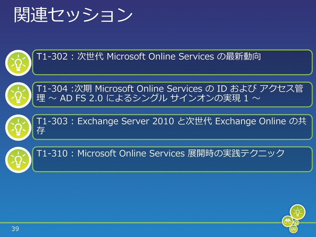 関連セッション T1-302 : 次世代 Microsoft Online Services の最新動向