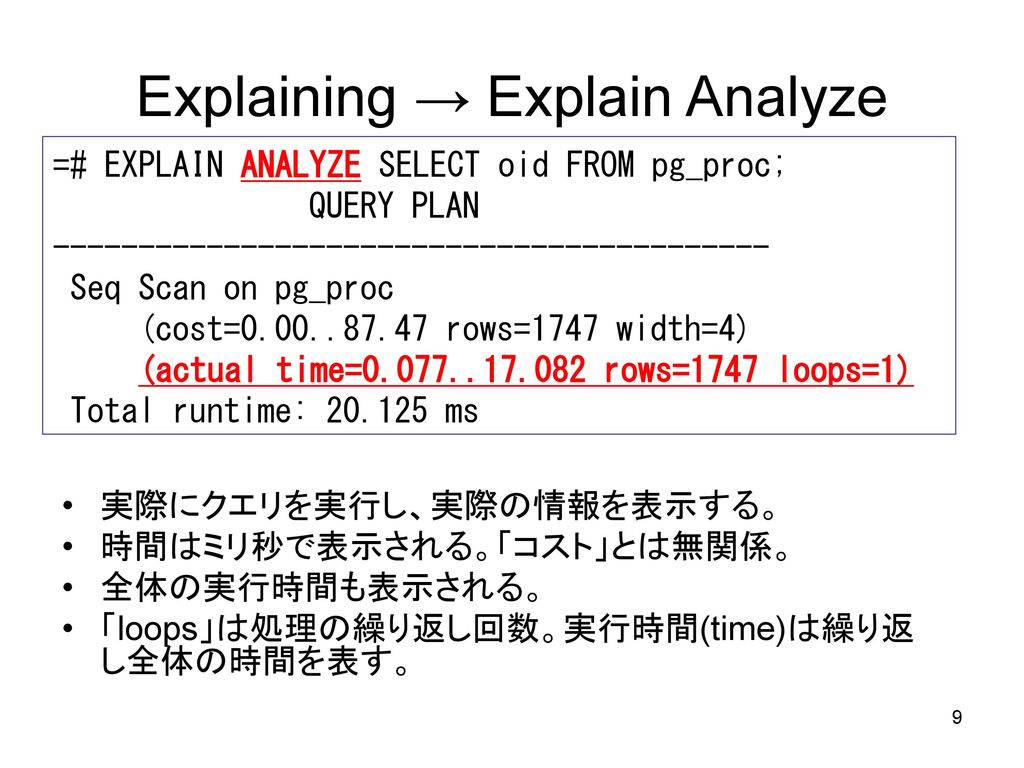 Explaining → Explain Analyze