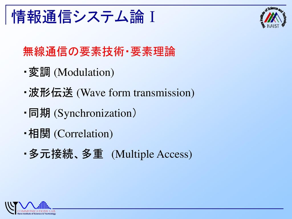 情報通信システム論Ⅰ 無線通信の要素技術・要素理論 ・変調 (Modulation)