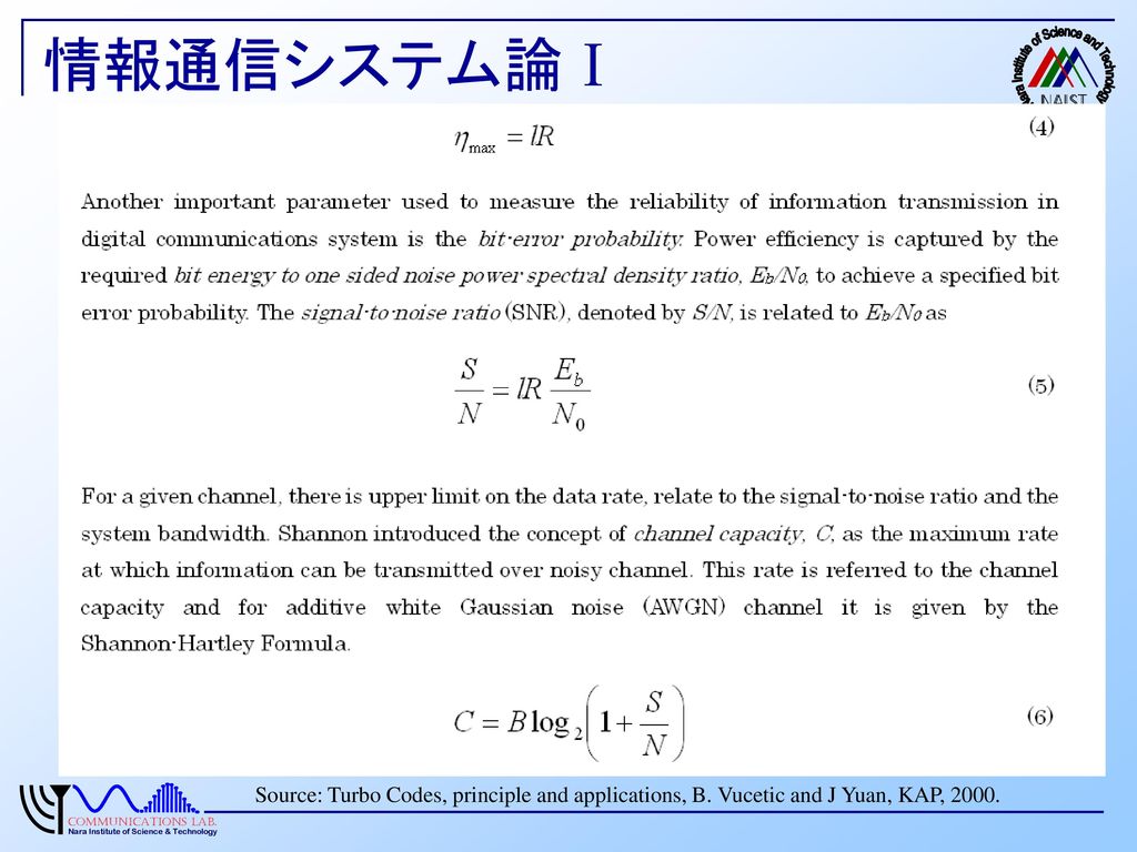 情報通信システム論Ⅰ Source: Turbo Codes, principle and applications, B. Vucetic and J Yuan, KAP, 2000.