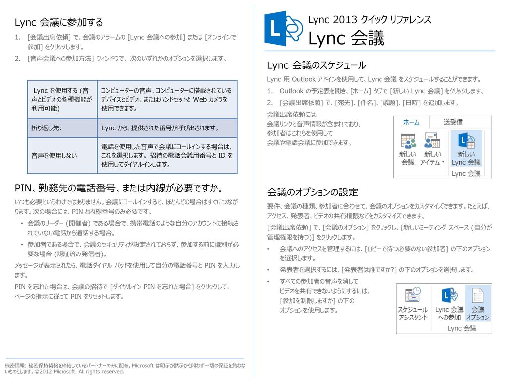 Lync 会議 Lync 会議に参加する Lync 2013 クイック リファレンス Lync 会議のスケジュール
