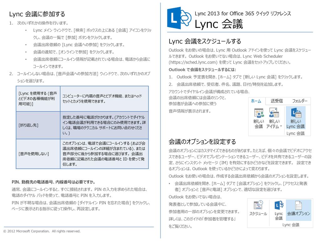 Lync 会議 Lync 会議に参加する Lync 会議をスケジュールする 会議のオプションを設定する