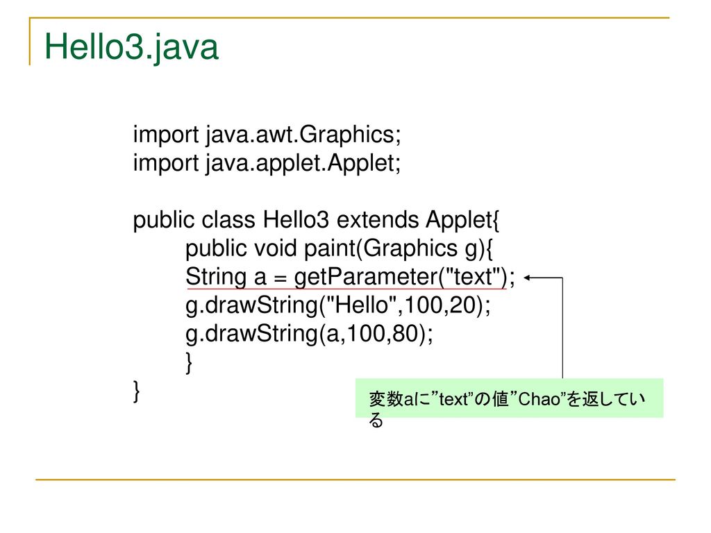 Hello3.java import java.awt.Graphics; import java.applet.Applet;
