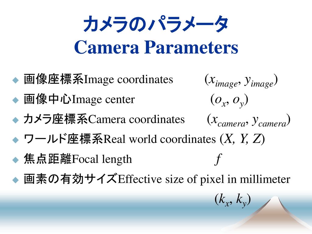 カメラのパラメータ Camera Parameters