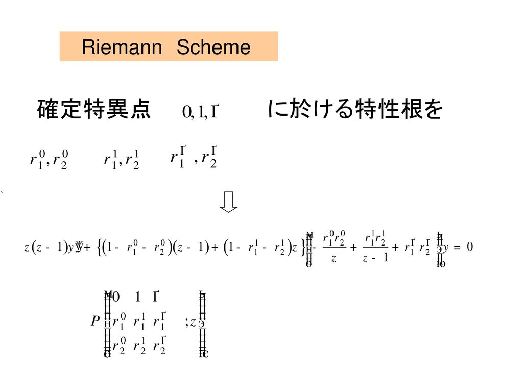Riemann Scheme 確定特異点 に於ける特性根を 、