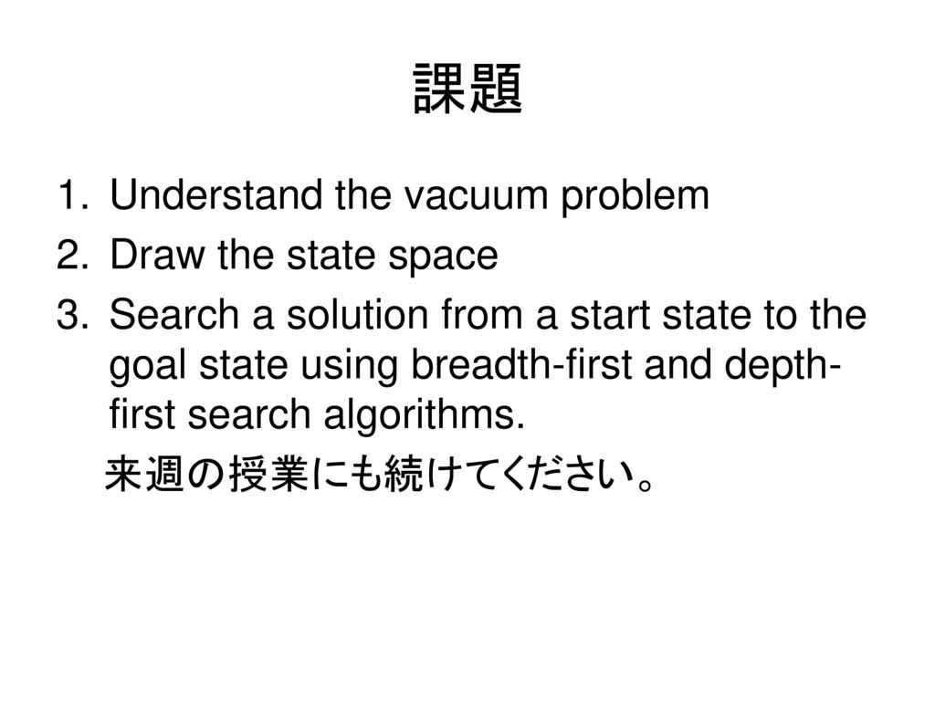 課題 Understand the vacuum problem Draw the state space