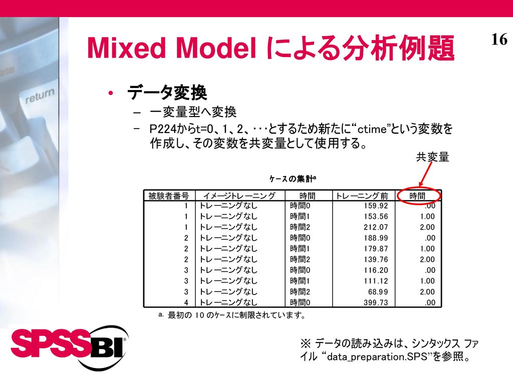 Mixed Model による分析例題 データ変換 一変量型へ変換