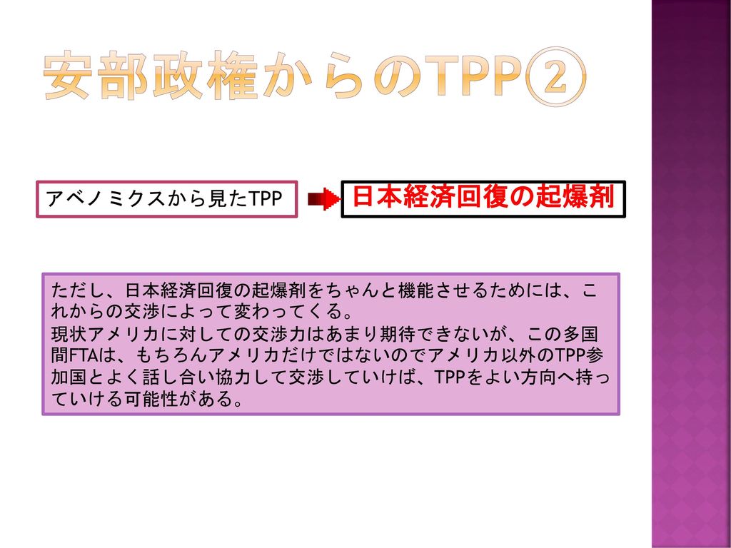 安部政権からのTPP② 日本経済回復の起爆剤 アベノミクスから見たTPP