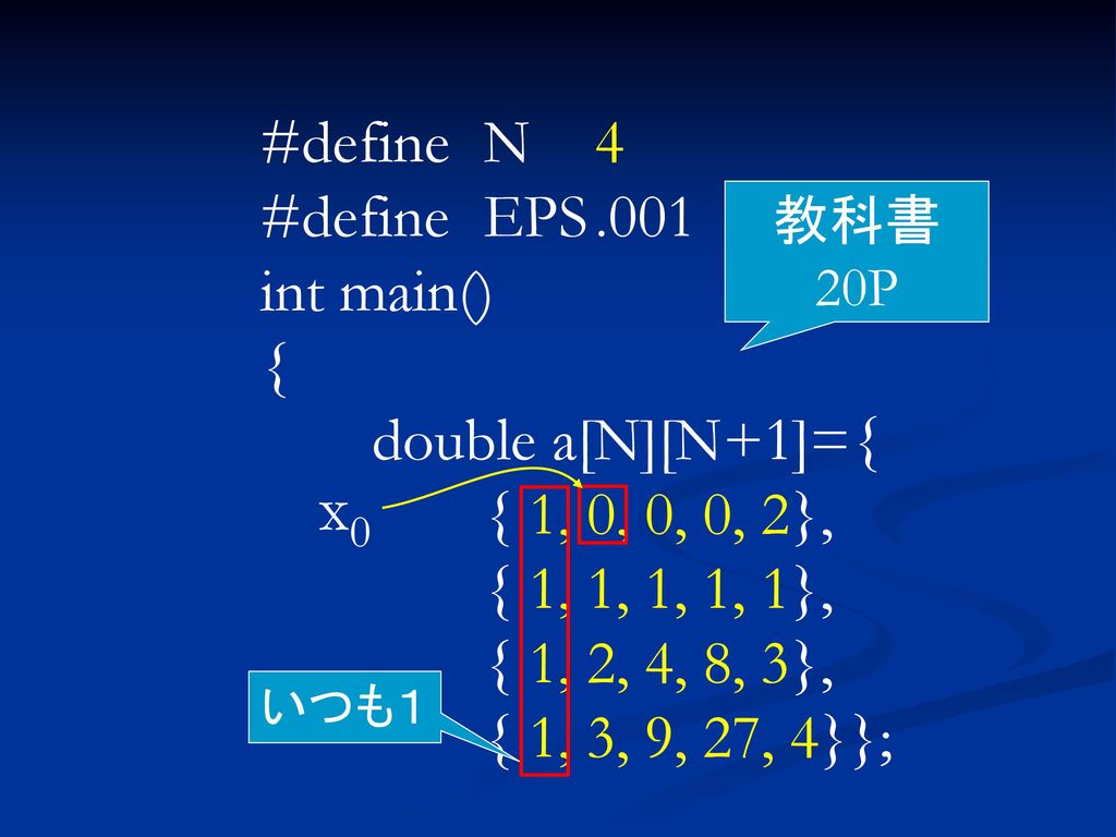 x0 #define N 4 #define EPS .001 int main() { double a[N][N+1]={