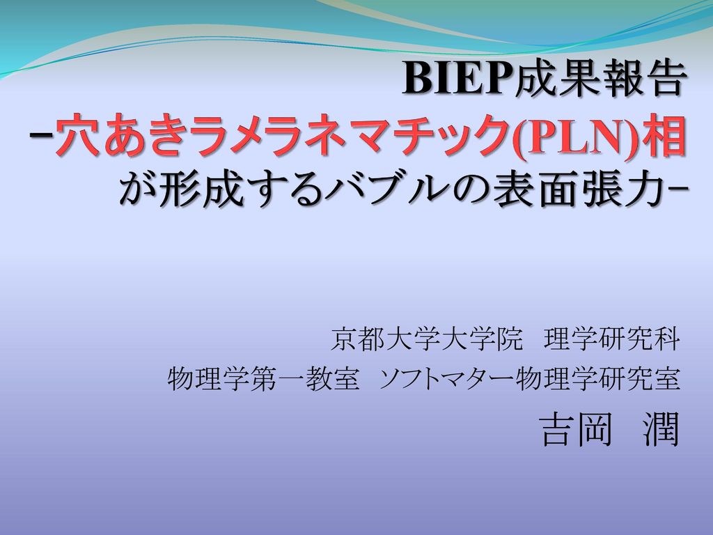BIEP成果報告 -穴あきラメラネマチック(PLN)相 が形成するバブルの表面張力-
