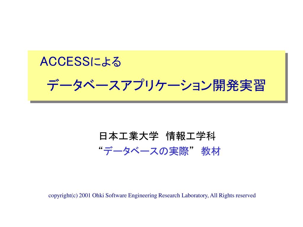 ACCESSによる データベースアプリケーション開発実習 日本工業大学 情報工学科 データベースの実際 教材