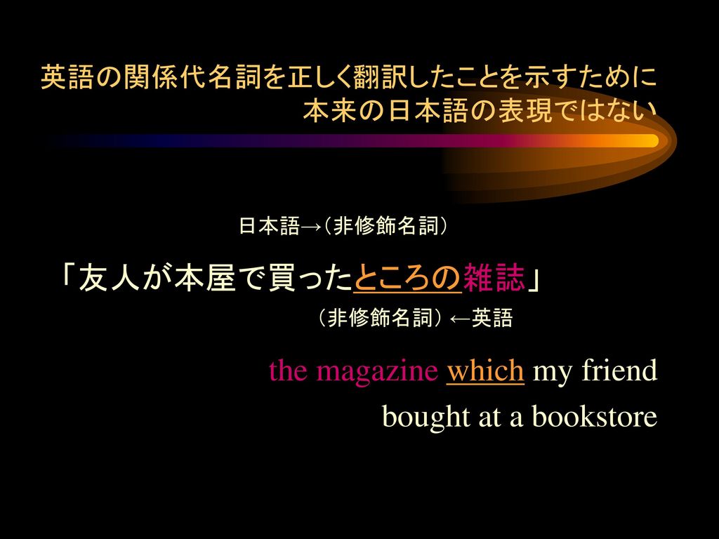 英語の関係代名詞を正しく翻訳したことを示すために 本来の日本語の表現ではない