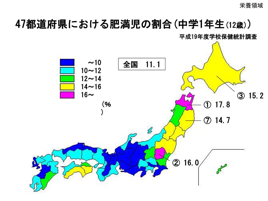 47都道府県における肥満児の割合(中学1年生(12歳))