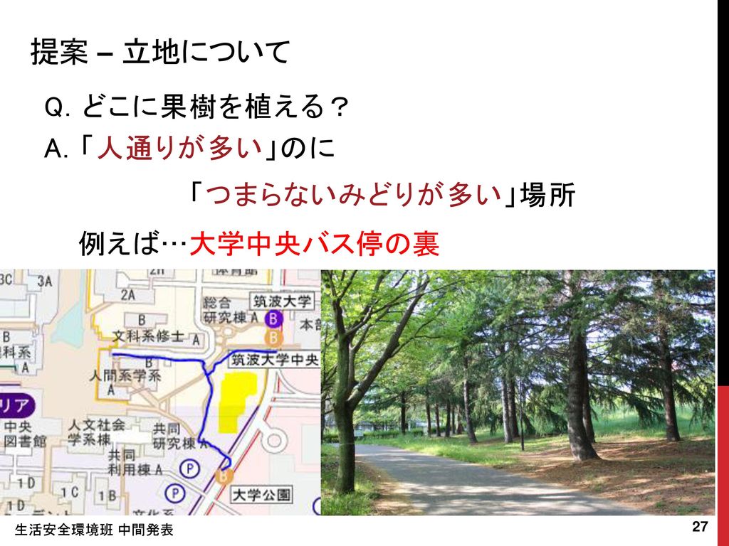筑波大学のみどりは つまらない きっかけ 生活安全環境班 中間発表 筑波大学の緑の状態は左の写真に近いです Ppt Download