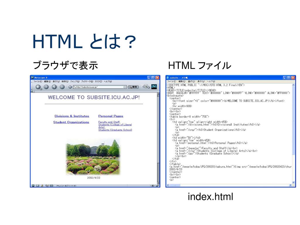 HTML とは？ ブラウザで表示 HTML ファイル index.html