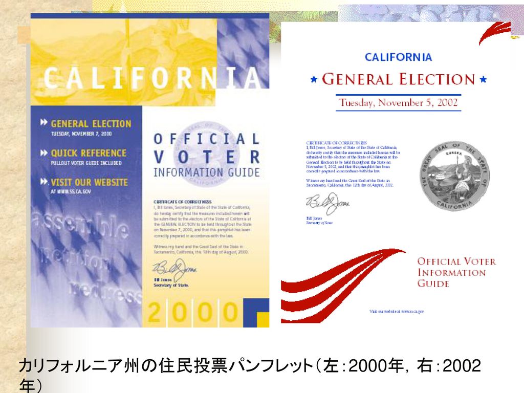 カリフォルニア州の住民投票パンフレット（左：2000年，右：2002年）