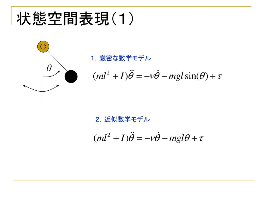 状態空間表現（１） １．厳密な数学モデル ２．近似数学モデル
