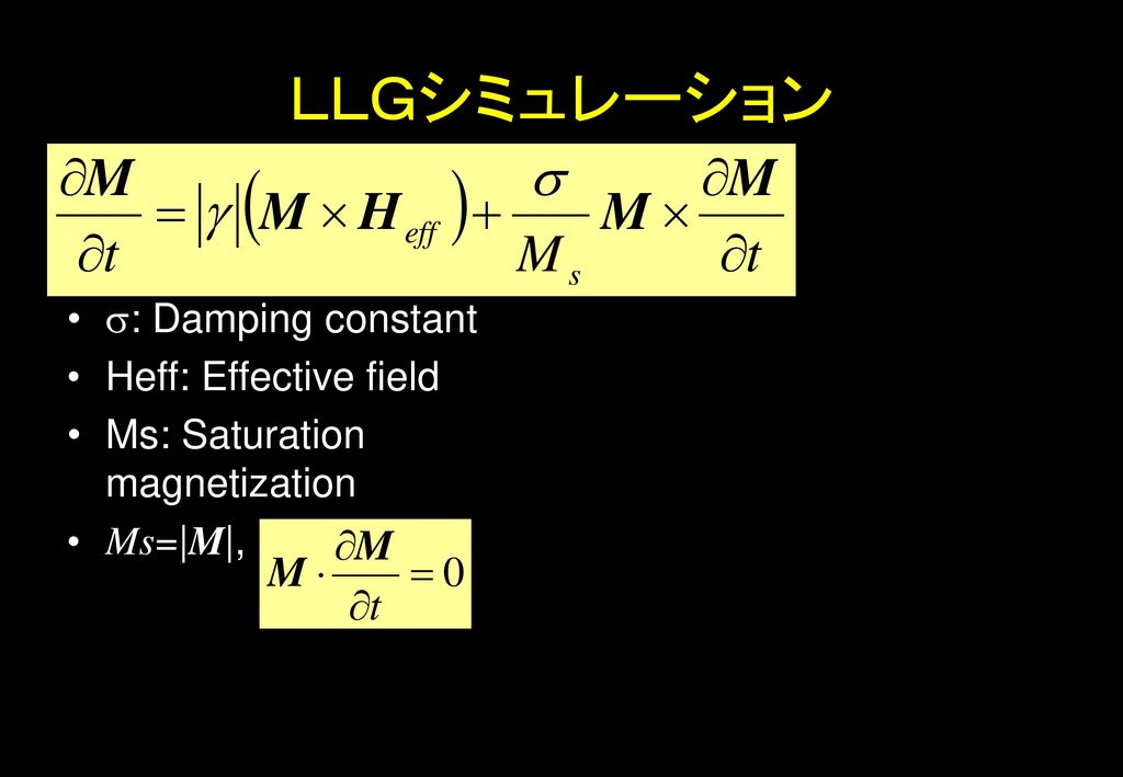 ＬＬＧシミュレーション ：Gyromagnetic constant : Damping constant