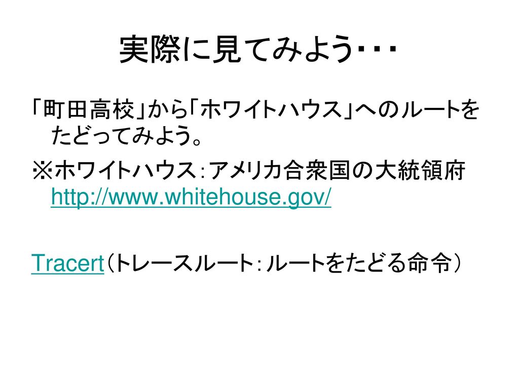 実際に見てみよう・・・ 「町田高校」から「ホワイトハウス」へのルートをたどってみよう。