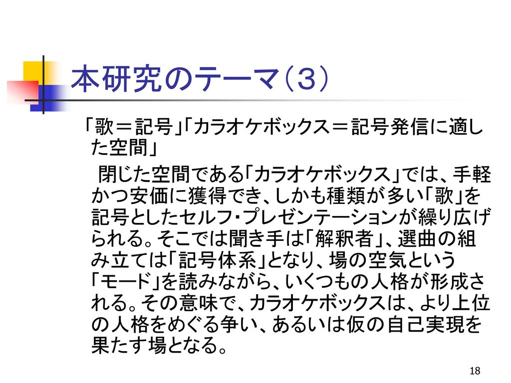 メディアとしてのカラオケボックス 内部空間における力学の微視的研究 Ppt Download