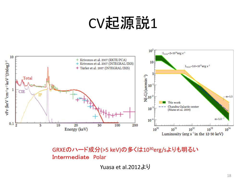 CV起源説1 GRXEのハード成分(>5 keV)の多くは1030erg/sよりも明るい Ｉｎｔｅｒｍｅｄｉａｔｅ Polar